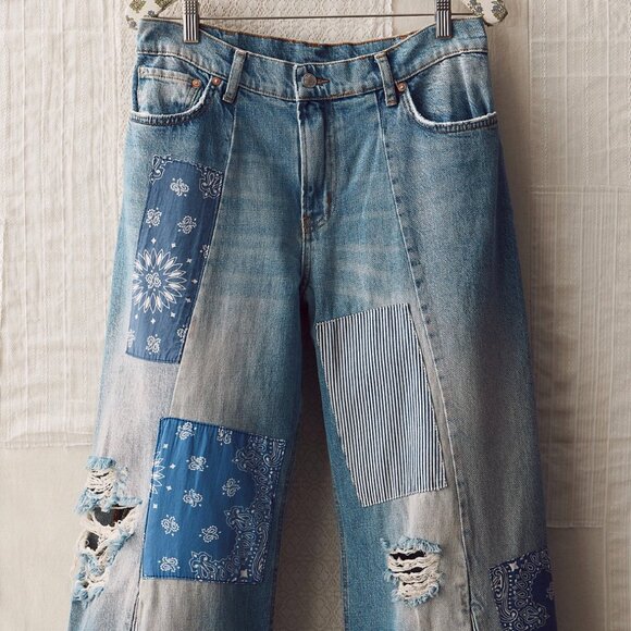 ONE OF ONE FROM FREE PEOPLE ARCHIVES! The Originals Patchwork Denim Pants 30" - Picture 1 of 13